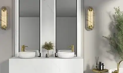 Image of installed ONE Quartz Surfaces Calacatta Royale White Quartz countertops