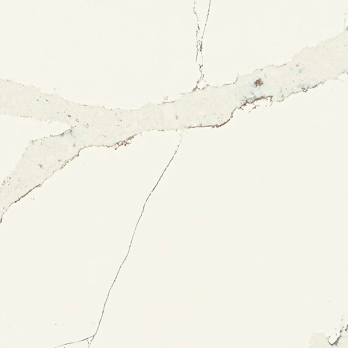 Closeup image of ONE Quartz Surfaces Calacatta Aurora White Quartz countertop slab