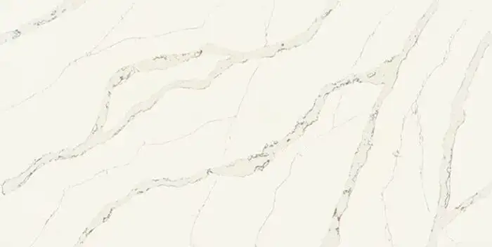 Image of installed ONE Quartz Surfaces Calacatta Aurora White Quartz countertops