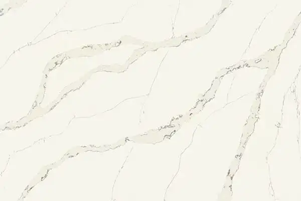 Image of installed ONE Quartz Surfaces Calacatta Aurora White Quartz countertops