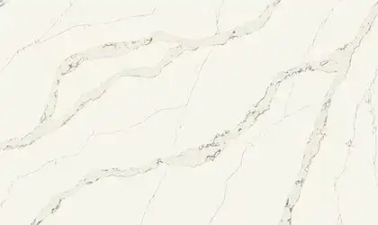 Image of installed ONE Quartz Surfaces Calacatta Aurora White Quartz countertops