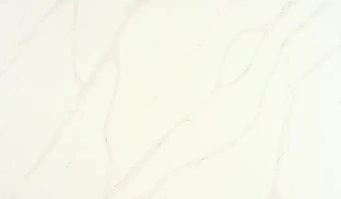 Closeup image of ONE Quartz Surfaces Calacatta Alabaster Cream Quartz countertop slab
