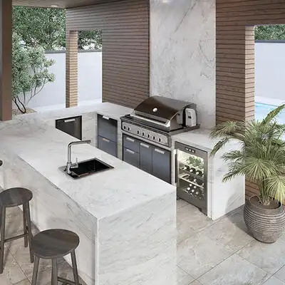 Image of installed White Pearl White Quartzite countertops