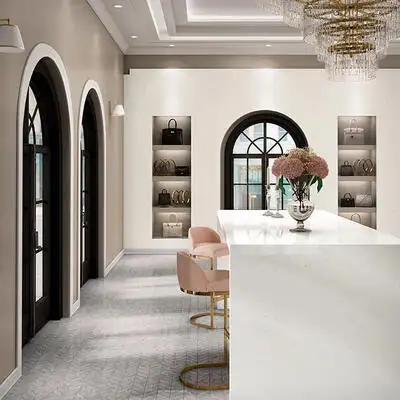 Image of installed ONE Quartz Surfaces Rocky Mountain Cream Quartz countertops