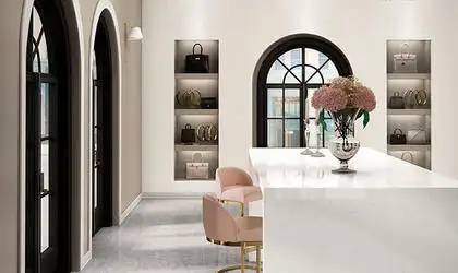 Image of installed ONE Quartz Surfaces Rocky Mountain Cream Quartz countertops