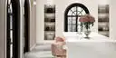 Image of installed ONE Quartz Surfaces Rocky Mountain Cream Quartz countertops