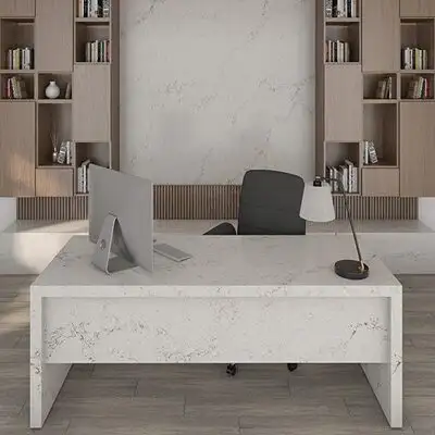 Image of installed ONE Quartz Surfaces Calacatta Odyssey Cream Quartz countertops