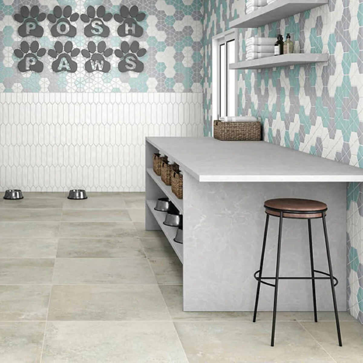Image of installed ONE Quartz Surfaces Argos Cream Quartz countertops