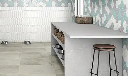 Image of installed ONE Quartz Surfaces Argos Cream Quartz countertops