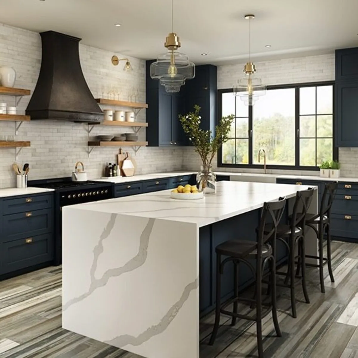 Image of installed ONE Quartz Surfaces Statuary Glory Cream Quartz countertops