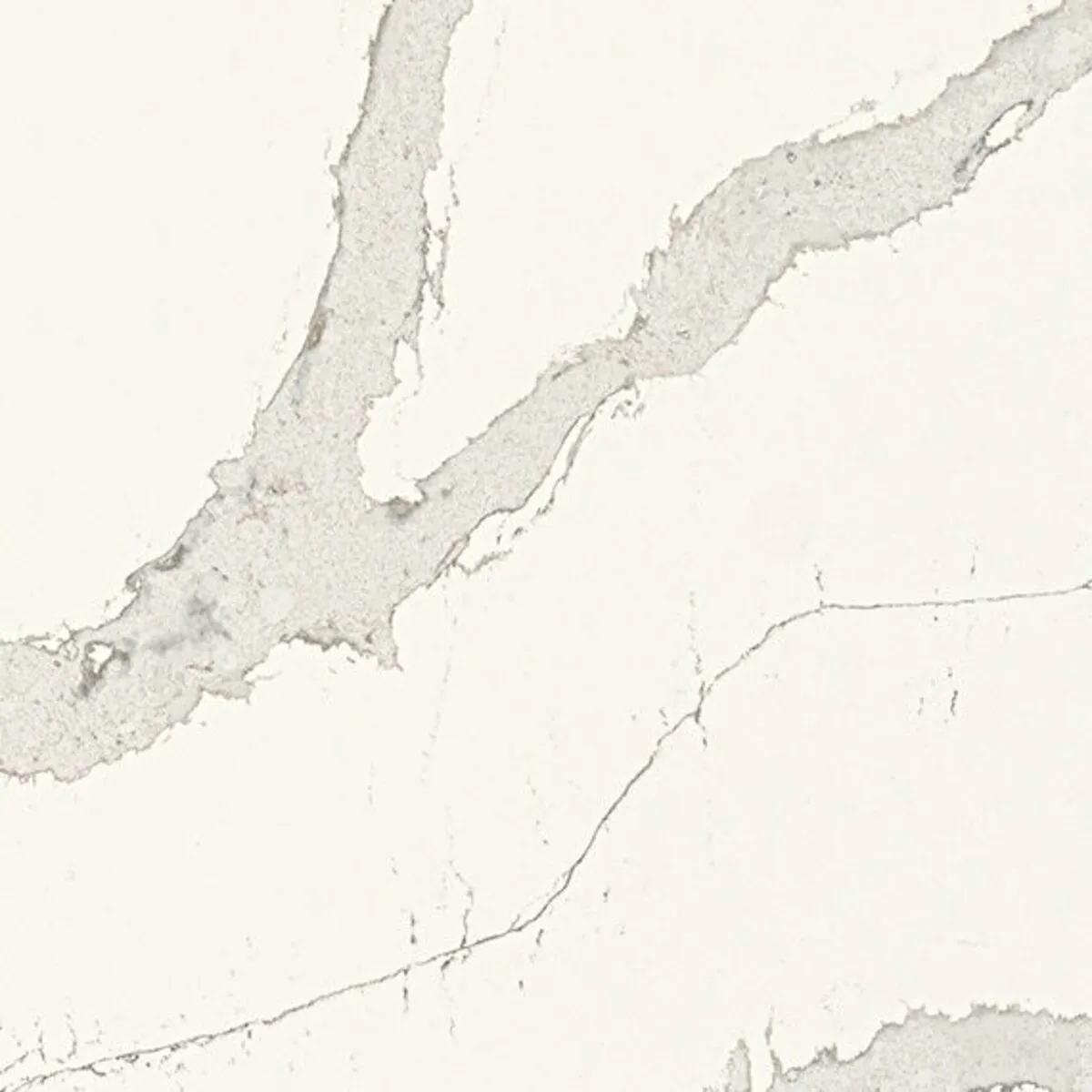 Closeup image of ONE Quartz Surfaces Calacatta Wisteria White Quartz countertop slab