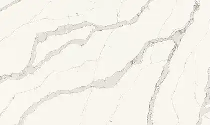 Image of installed ONE Quartz Surfaces Calacatta Wisteria White Quartz countertops