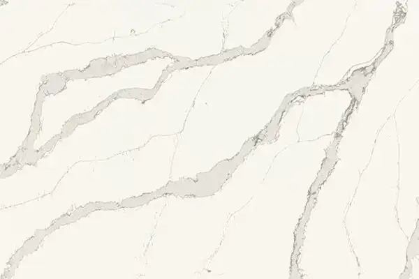 Image of installed ONE Quartz Surfaces Calacatta Wisteria White Quartz countertops