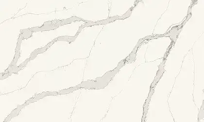 Image of installed ONE Quartz Surfaces Calacatta Wisteria White Quartz countertops