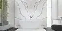 Image of installed ONE Quartz Surfaces Calacatta Wisteria White Quartz countertops