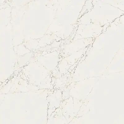 Image of installed ONE Quartz Surfaces Calacatta Cathedral White Quartz countertops