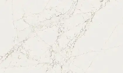 Image of installed ONE Quartz Surfaces Calacatta Cathedral White Quartz countertops