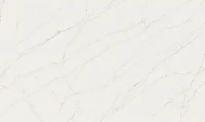 Image of installed ONE Quartz Surfaces Calacatta Cathedral White Quartz countertops