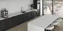 Image of installed ONE Quartz Surfaces Calacatta Cathedral White Quartz countertops