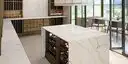 Image of installed ONE Quartz Surfaces Calacatta Cathedral White Quartz countertops