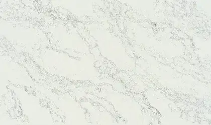 Closeup image of ONE Quartz Surfaces Arabescato Twilight White Quartz countertop slab