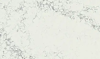 Image of installed ONE Quartz Surfaces Arabescato Twilight White Quartz countertops