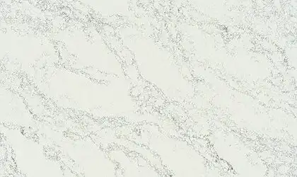 Image of installed ONE Quartz Surfaces Arabescato Twilight White Quartz countertops