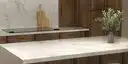 Image of installed ONE Quartz Surfaces Arabescato Twilight White Quartz countertops