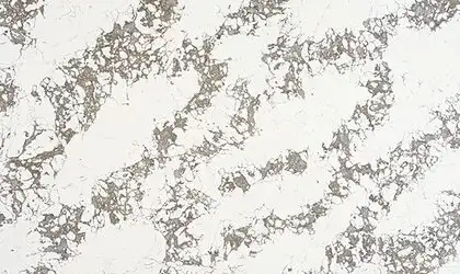 Closeup image of ONE Quartz Surfaces Arctic Arabescato White Quartz countertop slab Stone Countertop