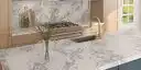 Image of installed ONE Quartz Surfaces Arctic Arabescato White Quartz countertops