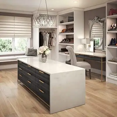 Image of installed ONE Quartz Surfaces Carrara Veil Cream Quartz countertops
