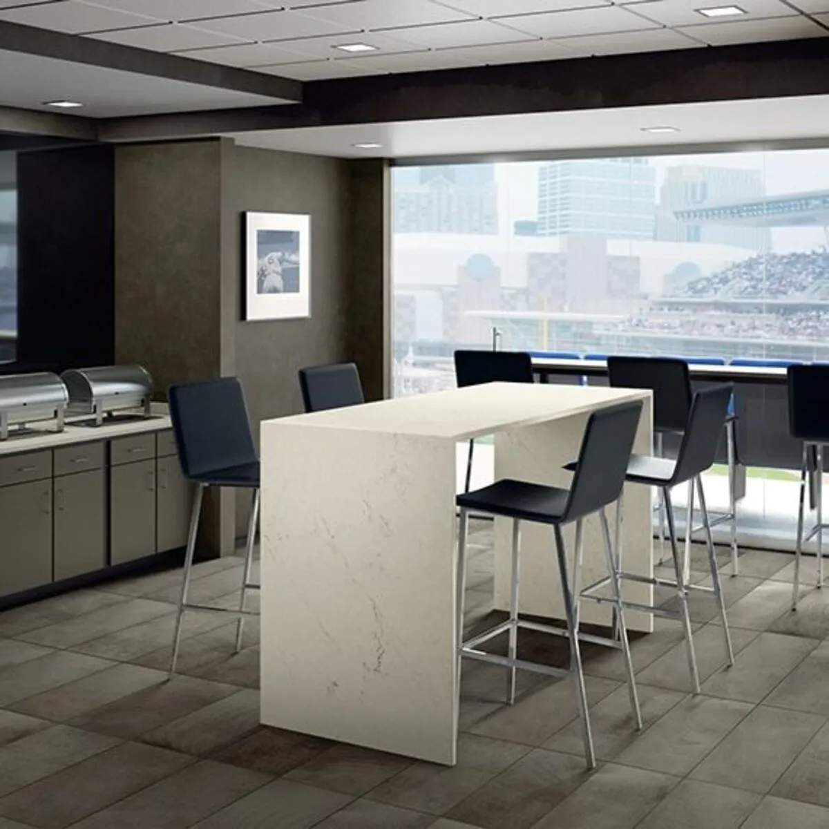 Image of installed ONE Quartz Surfaces Carrara Veil Cream Quartz countertops