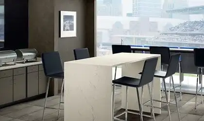 Image of installed ONE Quartz Surfaces Carrara Veil Cream Quartz countertops