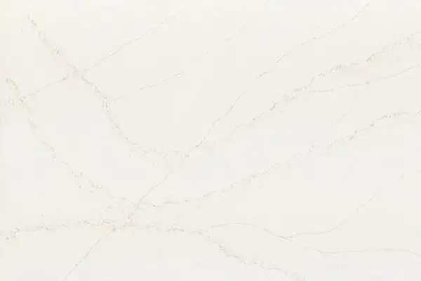 Closeup image of ONE Quartz Surfaces Valor Gold White Quartz countertop slab