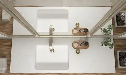 Image of installed ONE Quartz Surfaces Outer Banks Cream Quartz countertops