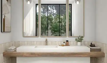 Image of installed ONE Quartz Surfaces Outer Banks Cream Quartz countertops