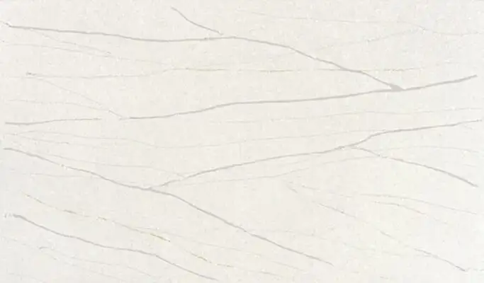 Image of installed ONE Quartz Surfaces Monument White Cream Quartz countertops