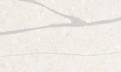 Image of installed ONE Quartz Surfaces Monument White Cream Quartz countertops