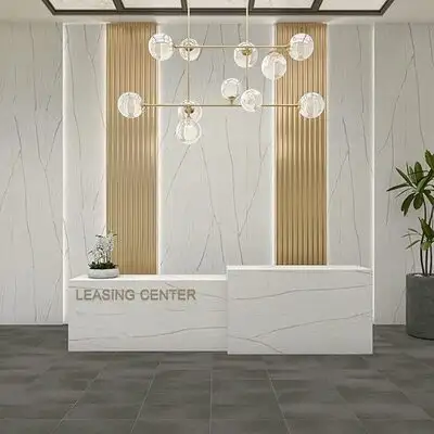 Image of installed ONE Quartz Surfaces Monument White Cream Quartz countertops