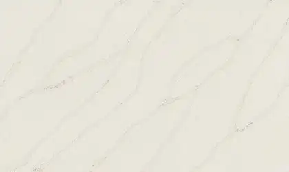 Closeup image of ONE Quartz Surfaces Patriotic Calacatta White Quartz countertop slab