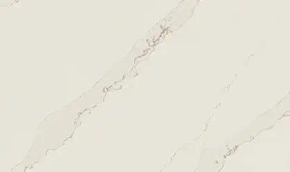 Image of installed ONE Quartz Surfaces Patriotic Calacatta White Quartz countertops