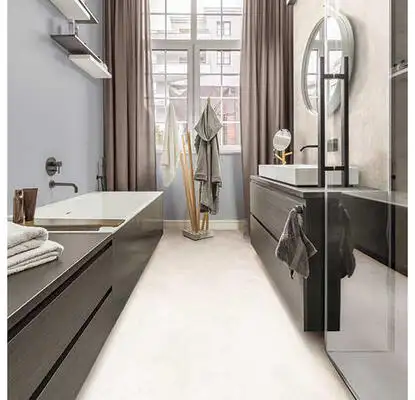 Image of installed Panoramic Porcelain Surfaces Belmont Terrace Beige Porcelain countertops