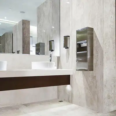 Image of installed Panoramic Porcelain Surfaces Belmont Terrace Beige Porcelain countertops