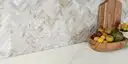 Image of installed ONE Quartz Surfaces Liberty Gold Cream Quartz countertops