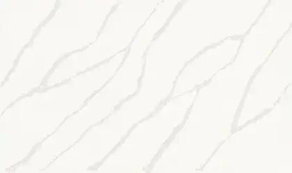 Closeup image of ONE Quartz Surfaces Independence Calacatta White Quartz countertop slab Stone Countertop