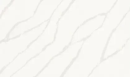 Image of installed ONE Quartz Surfaces Independence Calacatta White Quartz countertops