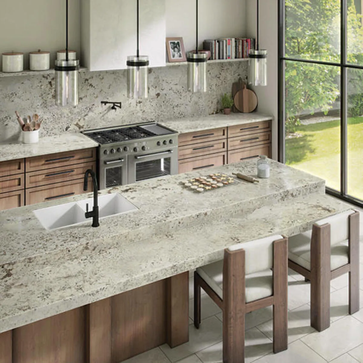 Image of installed Adonis White Cream Granite countertops