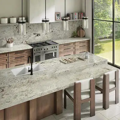 Image of installed Adonis White Cream Granite countertops