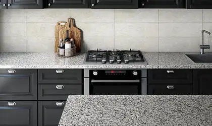 Image of installed Bengal White Grey Granite countertops
