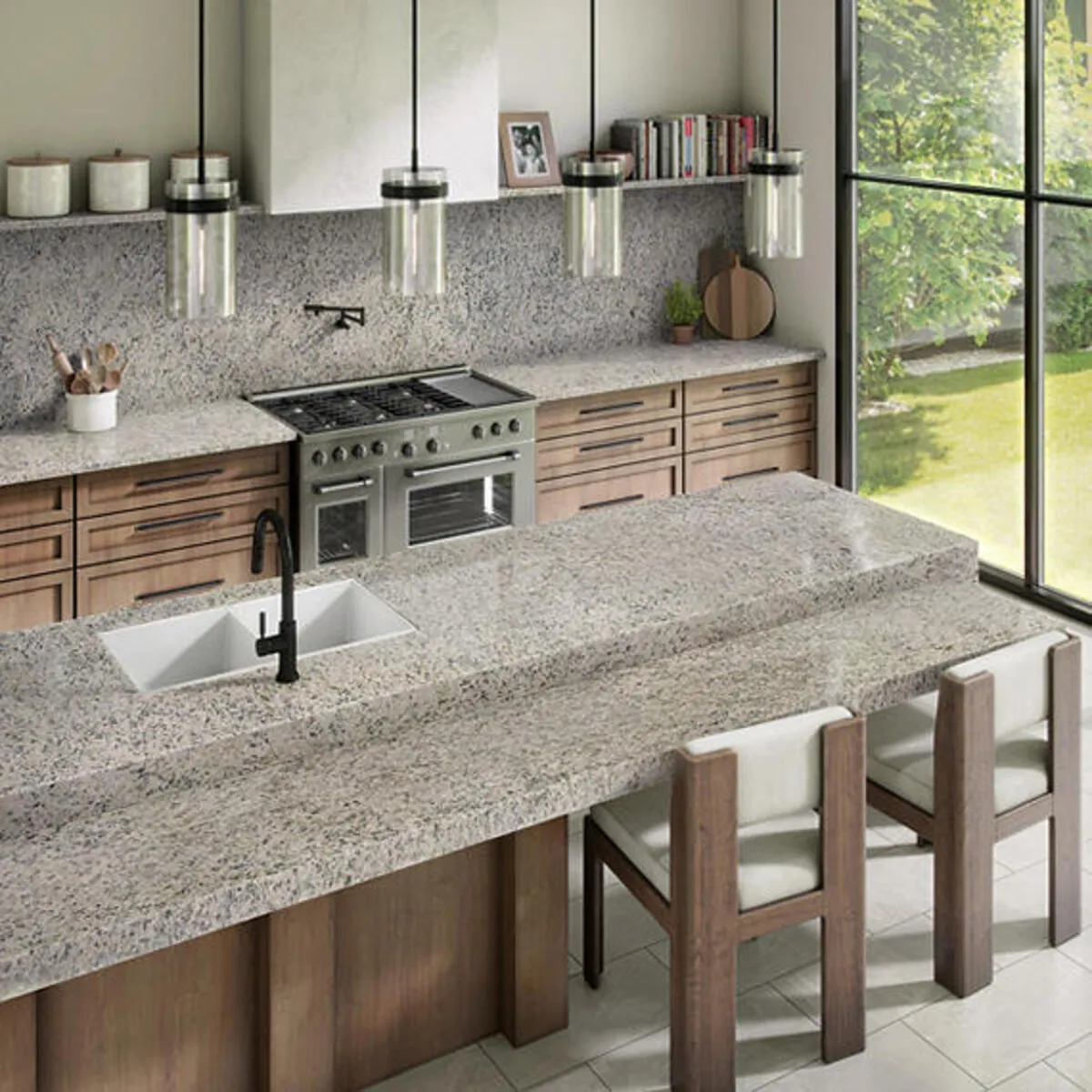 Image of installed Dallas White Grey Granite countertops